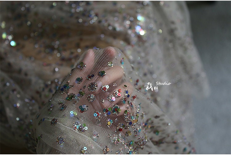 Galaxy Organza Fabric: Bling Sequins, Rhinestones - 63"W