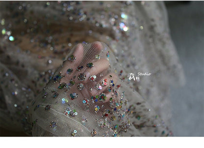 Galaxy Organza Fabric: Bling Sequins, Rhinestones - 63"W