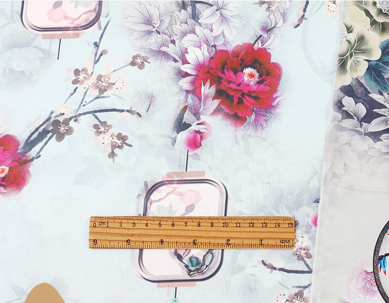 Floral Print Polyester Spandex Fabric: Cheongsam Dress Material (59"W)