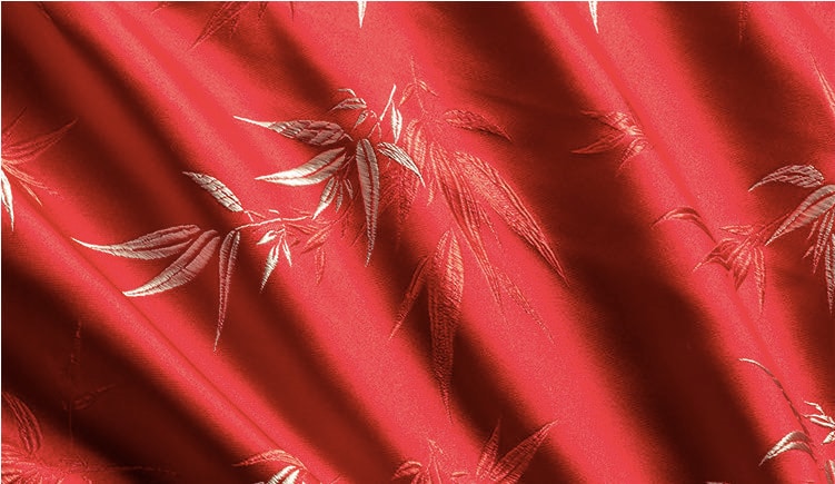 Light Gold Silk Brocade Fabric: Bamboo Leaves & Flowers