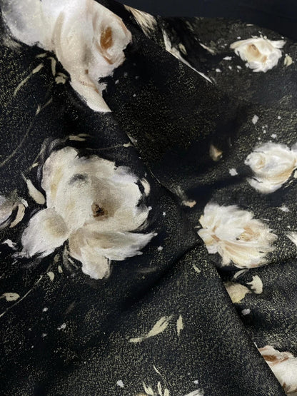 Floral Brocade Fabric: Gold Printed Viscose Jacquard for Cheongsam, Hanfu - 55"W