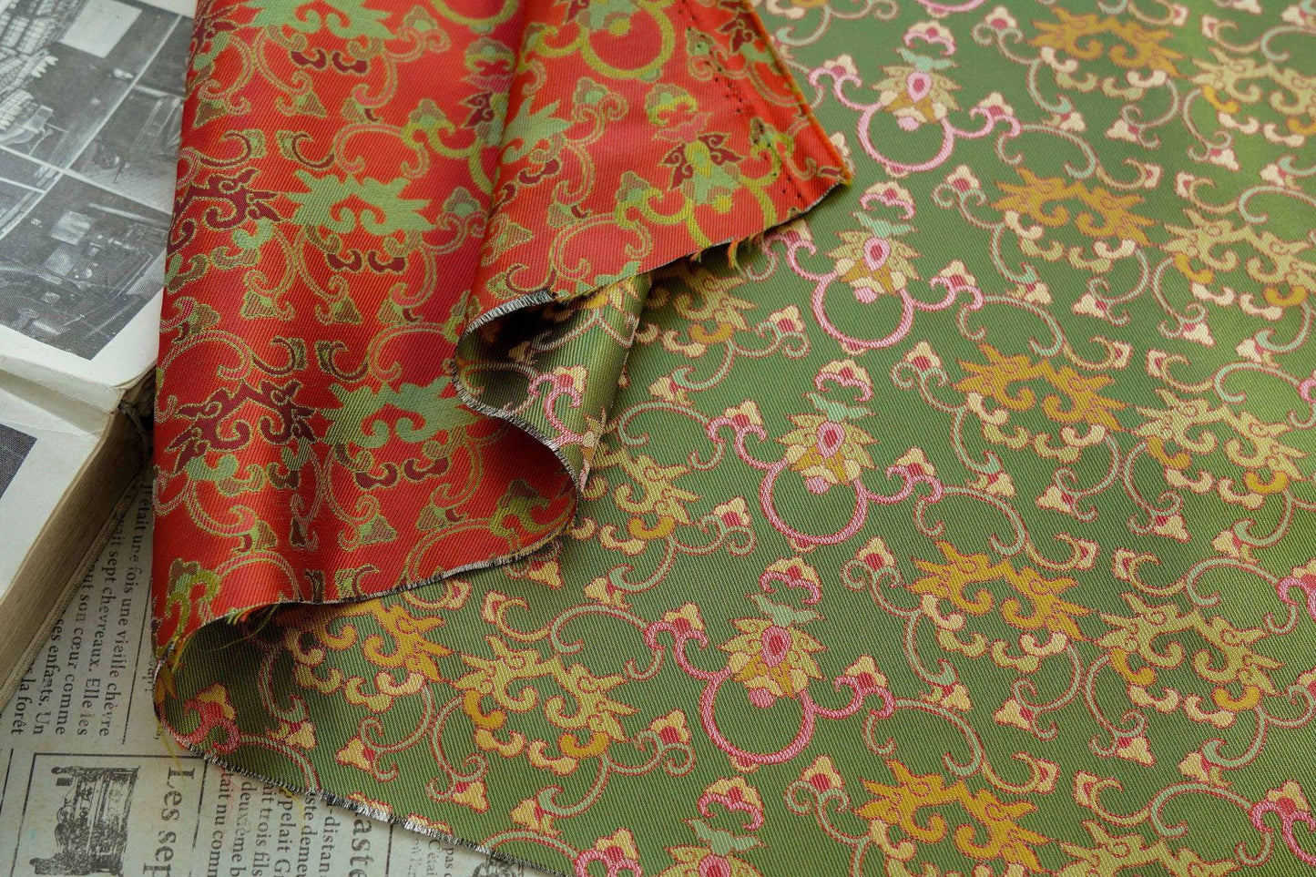 Oriental Brocade Jacquard Fabric, Classic Sichuan Weaving for Clothing & Crafts, 60"Wide