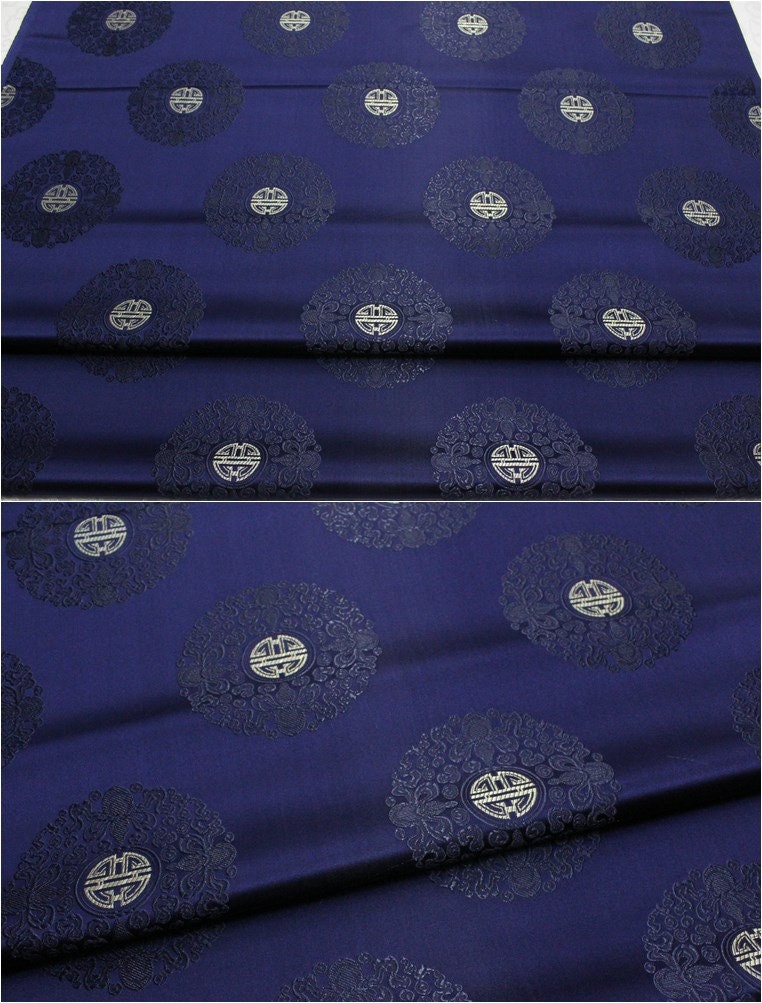 Chinese Fu Symbol Brocade Jacquard Satin Fabric - 29.5"W