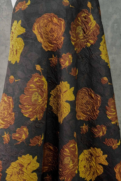 Embossed Jacquard Fabric: Retro 3D Yellow Brown Upholstery, Dress, Curtain - 53"W