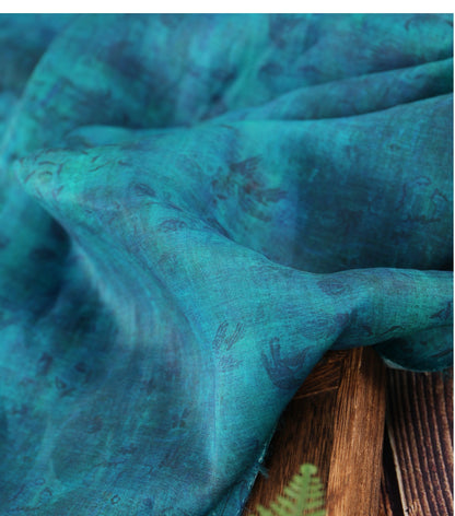 Tissu ramie imprimé de totems anciens bleu sarcelle - 140 cm de large