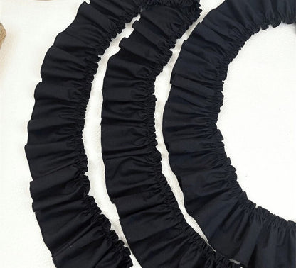 Black Cotton Ruffle Fabric Trim: DIY Doll Clothing, Decor - 3" Width