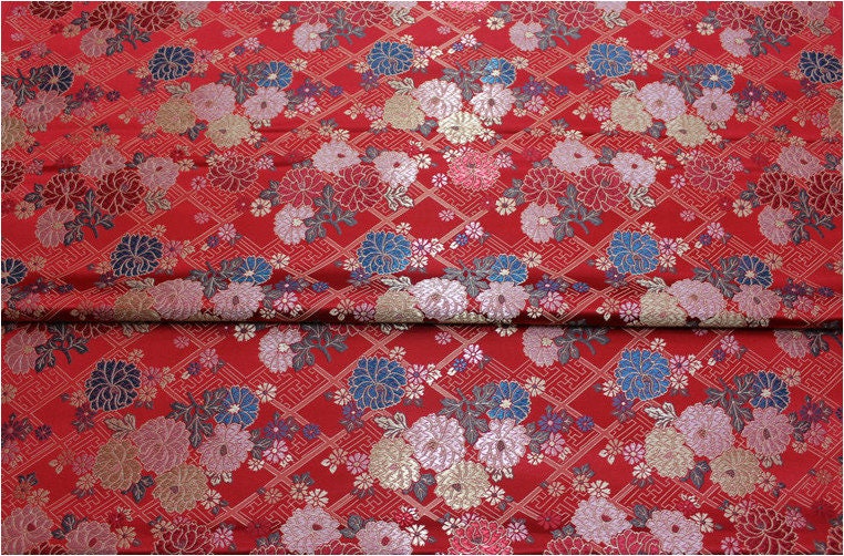 Japanese Floral Jacquard Brocade Fabric: Silk Rayon Blend (29.5" Width)
