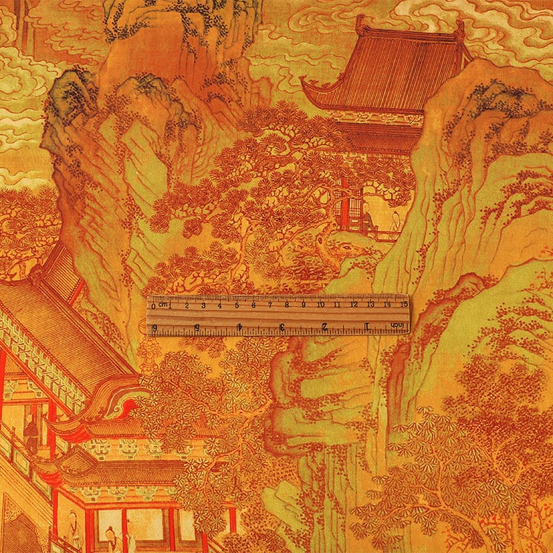 Tissu imprimé paysage ancien : 150 cm de large, polyester et élasthanne