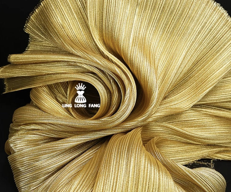 Pleated Organza Fabric: Shiny Crinkled Texture, 55" Wide