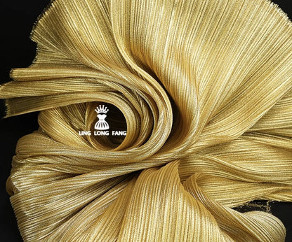 Pleated Organza Fabric: Shiny Crinkled Texture, 55" Wide