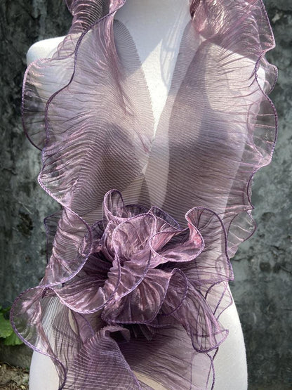 3D Ruffle Organza Fabric: Two-Toned Stiff Texture (13cm Wide)