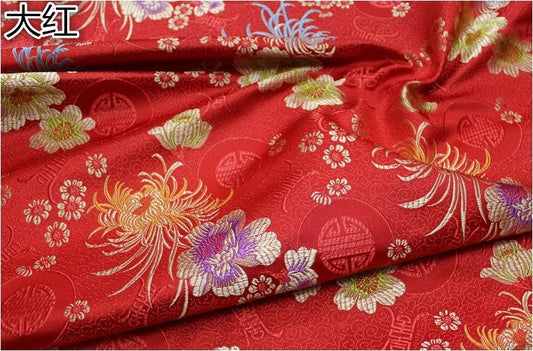 Red Chrysanthemum Brocade Fabric: 59"W Silk Rayon Cheongsam Cushion