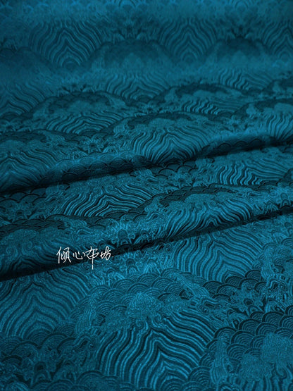 Brocart de rayonne turquoise : Damas chinois, 75 cm de large - Vendu au mètre