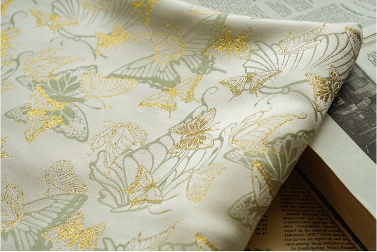 Gold Butterfly Jacquard Fabric: 59"W Costume Dress Material