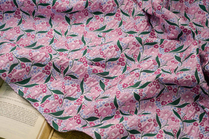 Pink Flower Jacquard Fabric: Embossed 3D Floral Design, 55" Wide