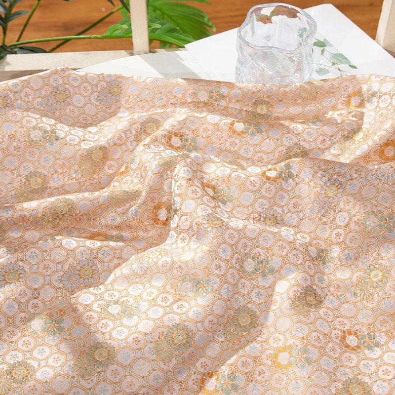 59"W Silk Brocade Fabric: Floral Sewing Material