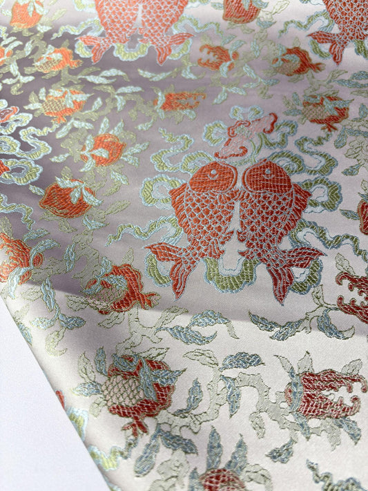 Double Fish Jacquard Satin Brocade Fabric - 57"W Antique Style