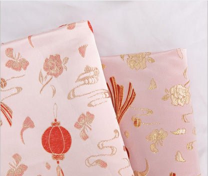 Pink Chinese Lantern Silk Brocade Fabric: Festival Upholstery, Quilting (57" W)