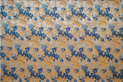 Floral Jacquard Fabric: Oil Painting Style, Blue & Gold, 59" Wide