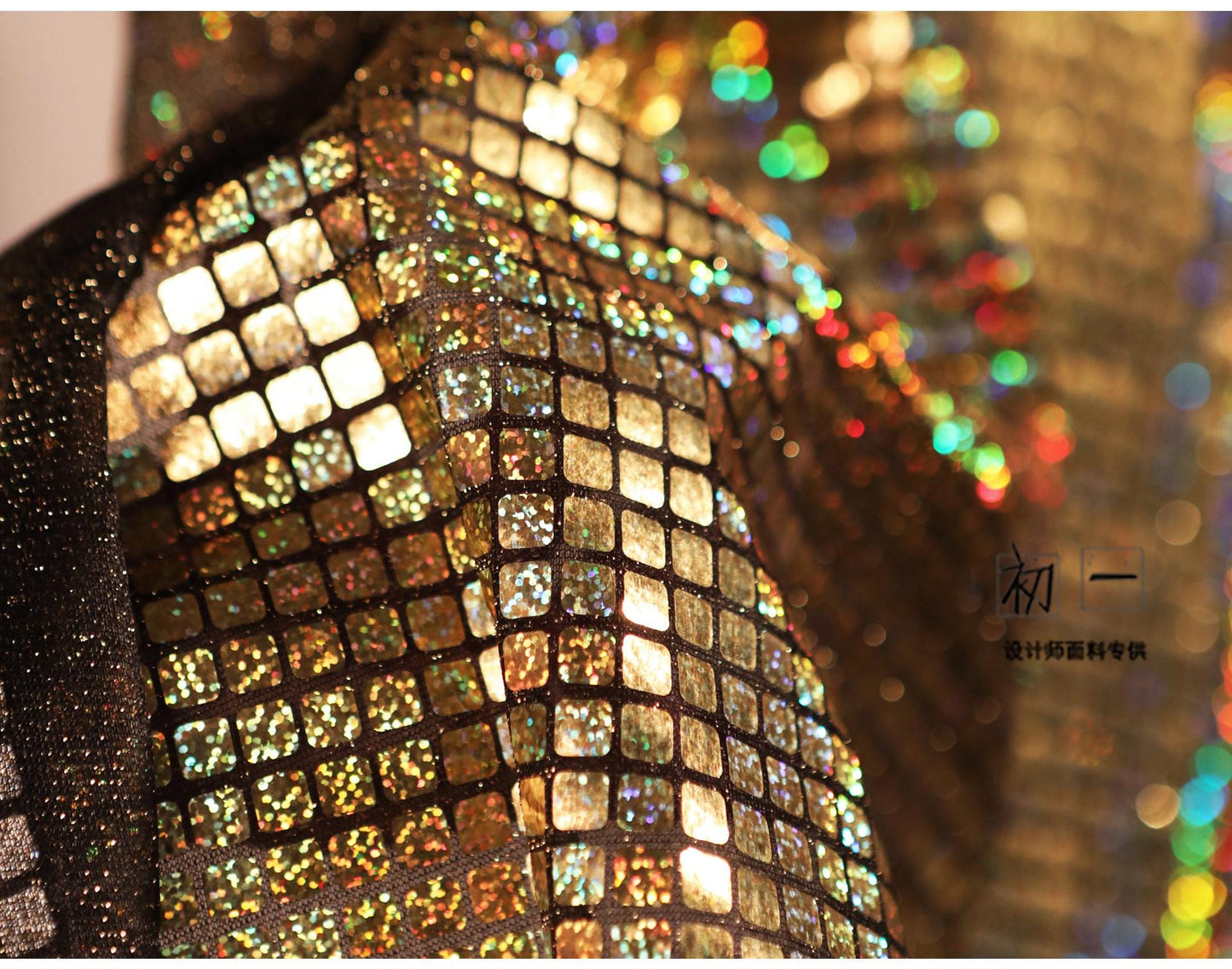 Gold Geometric Sequined Mesh Fabric, Wedding Designer Fabric, 37.5" Wide