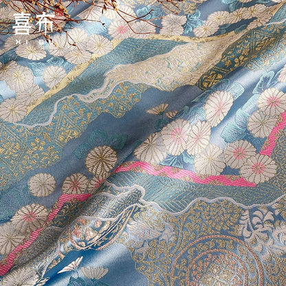 Nishijin Woven Brocade Fabric: Gold Flower Jacquard Silk Blend (29.5/59"W)