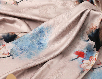 Lotus Tea Satin Fabric: Digital Print Sewing Material, 59"W
