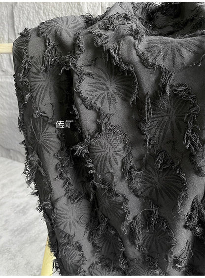 Black Jacquard Tassel Fabric: Cotton Linen Blend, 57" Wide