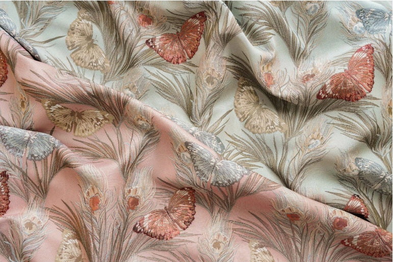 Butterfly Jacquard Fabric: 3D Texture Gold Thread, 55" Wide
