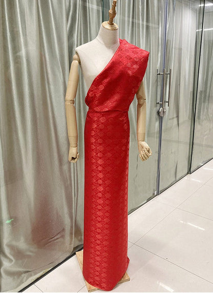 Red Jacquard Brocade Fabric: Mongolian Style Upholstery, Quilting (29.5" Wide)