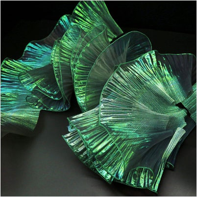 Pleated Ruffle Organza Fabric: 3D Folds, Stiff Texture, 15cm Wide