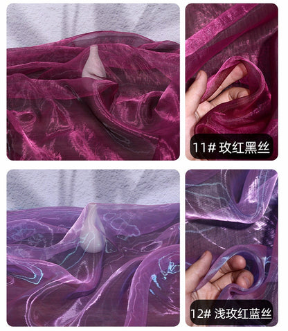 Two-Color Organza Fabric: 59" Wide Glass Yarn for Sewing, Costume, Wedding - By The Meter