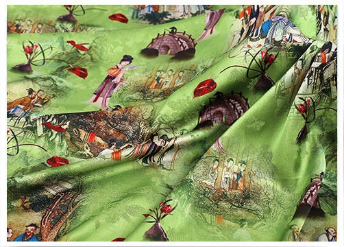 Tissu à imprimé floral botanique rouge : Ancient Lady Sewing Fabric, 150 cm de large