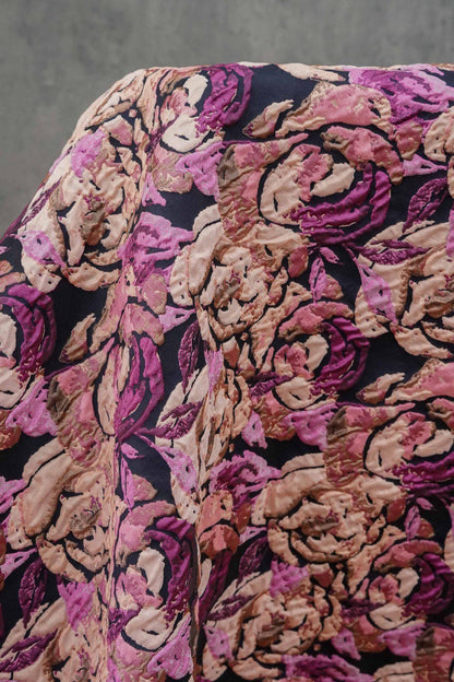 Embossed Rose Jacquard Fabric: Pink Purple Floral Brocade (60" Wide)