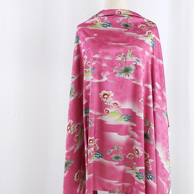 Floral Tea Silk Satin Fabric - 59"W Digital Print