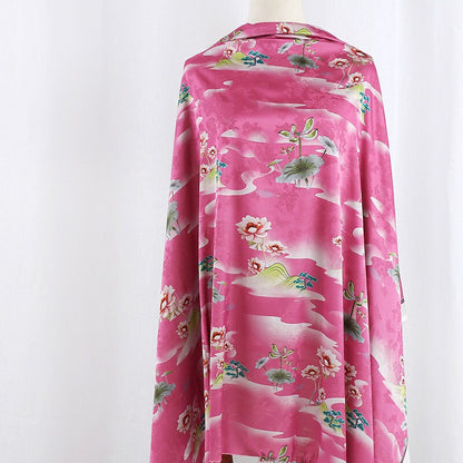 Floral Tea Silk Satin Fabric - 59"W Digital Print