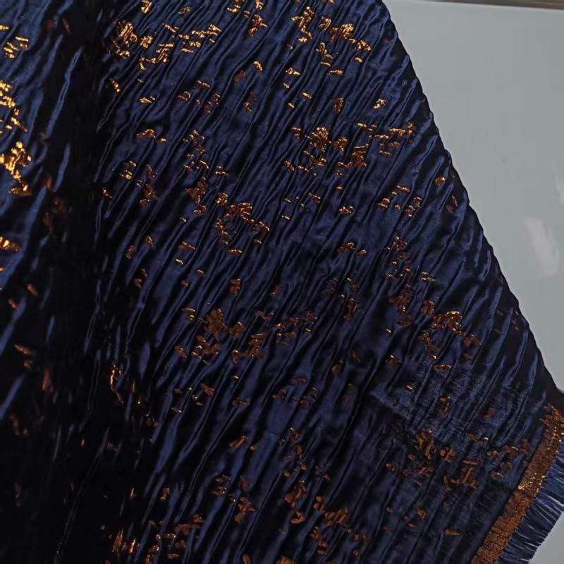 Sky Blue & Gold Jacquard Fabric: Shimmering Embossed Design, 55" Wide