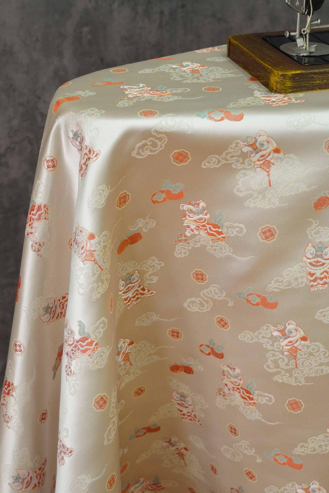 Lion Jacquard Brocade Fabric: 55"W Damask Upholstery, Costume, Decor