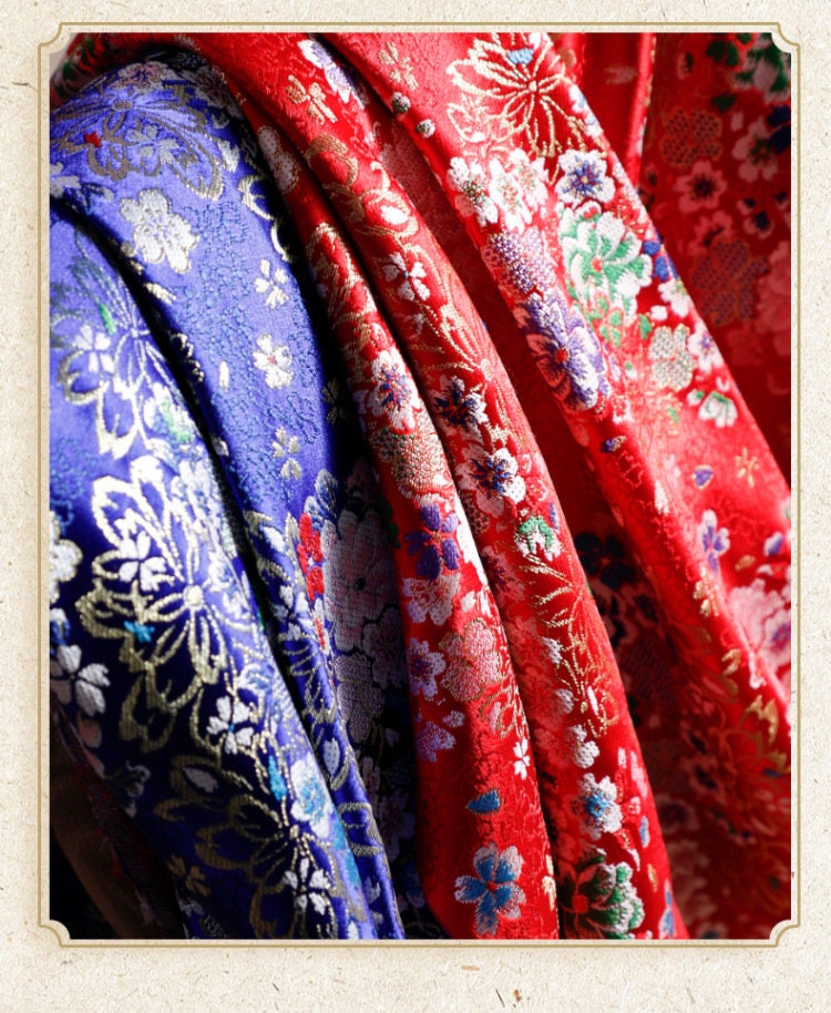 Tissu brocart jacquard à motif de fleurs de cerisier : soie et rayonne pour kimono (largeur 29,5")