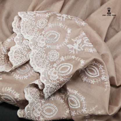 Floral Embroidery Cotton Fabric: Bilateral Lace Edge, 50" Wide