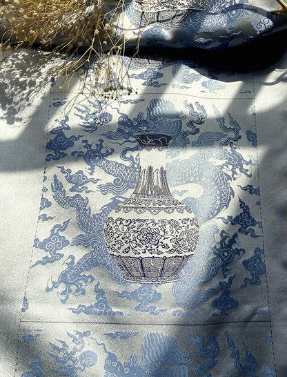 Blue Dragon Jacquard Fabric: Rayon Cheongsam Hanfu Material (26x26cm)