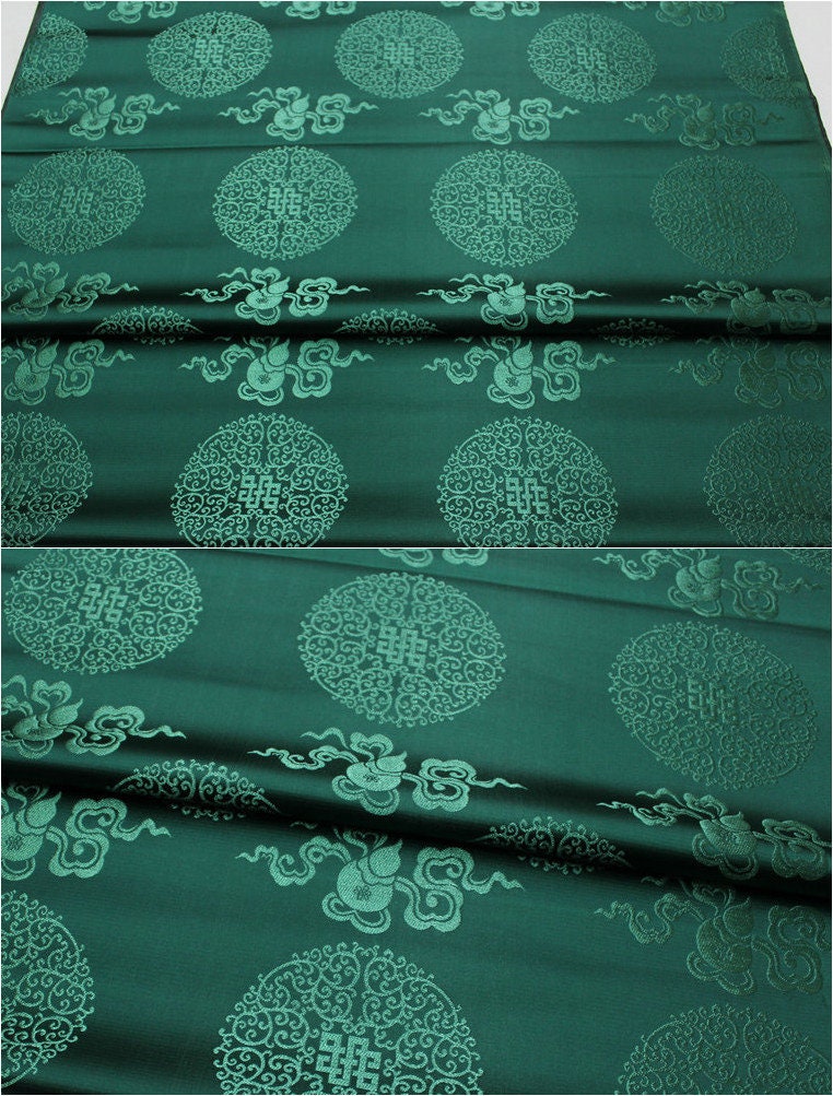 Jade Green Chinese Brocade Fabric: Silk Rayon Blend, 29" Wide