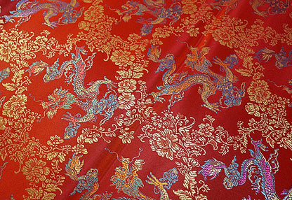 Dragon Brocade Fabric: Colorful Jacquard Satin, Home Decor (35"W)