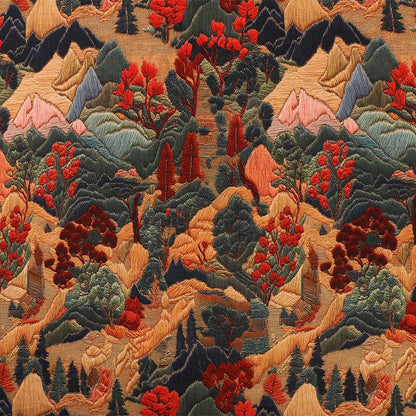Embossed Forest Print Wool Silk Blend Fabric: Autumn Couture