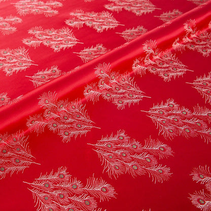Brocart à plumes de paon : soie chinoise magenta, pour l’ameublement et la couture – au mètre
