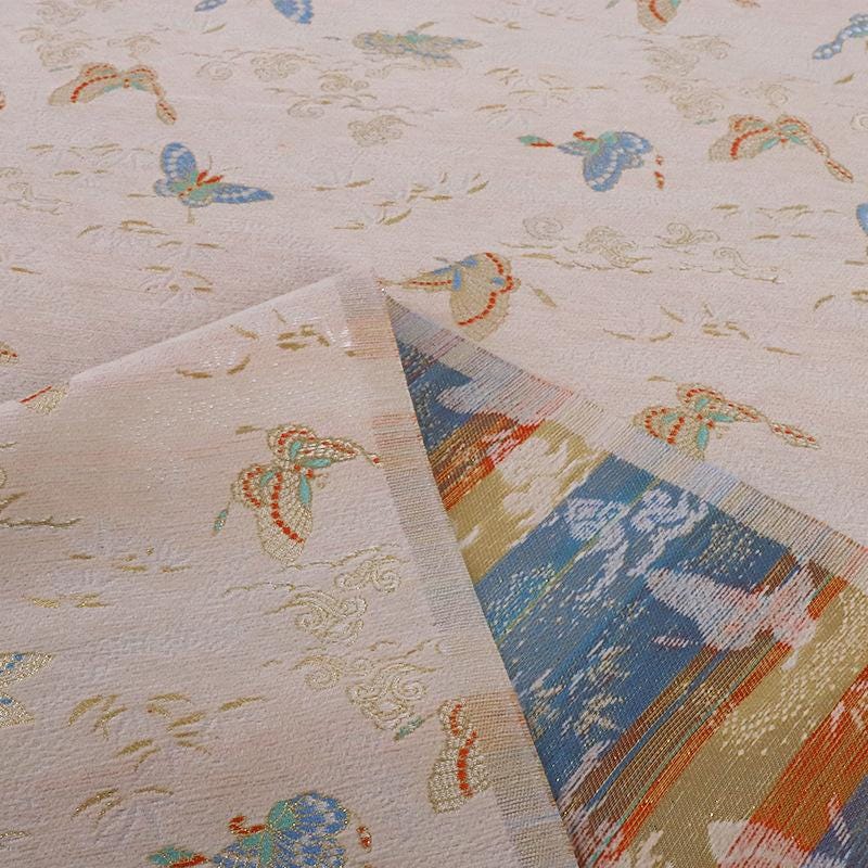 Butterfly Chenille Fabric: Gold Weave Mongolian Tibetan Pattern, 58"W