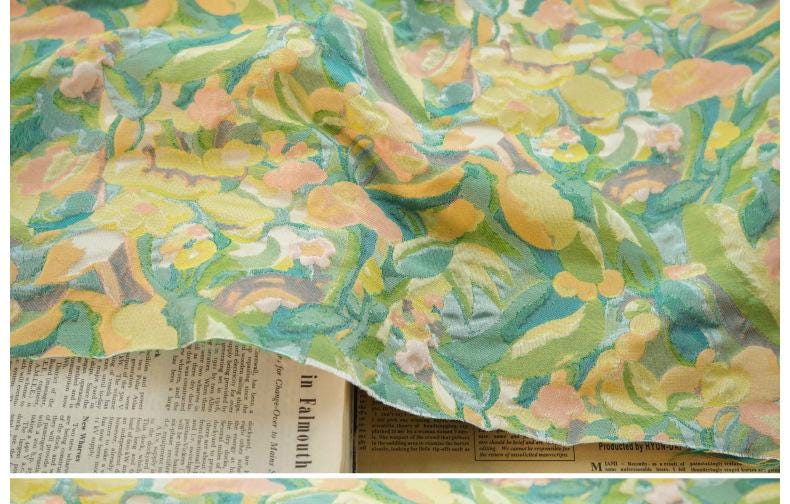 Gold Thread Jacquard Fabric: 3D Oil Painting Texture, 60" Wide