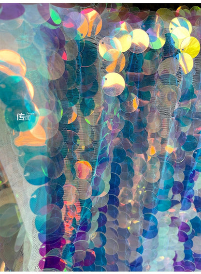 Gradient Sequin Mesh Fabric, Fish Scale Laser Jacquard, 53"W, Sewing, DIY