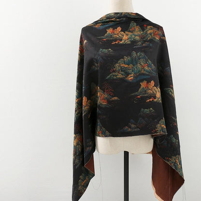Landscape Tea Silk Satin Fabric: 59"W Upholstery & Costume