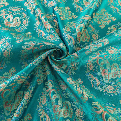 Teal Brocade Fabric: 59"W Rayon Blend, Square Pattern