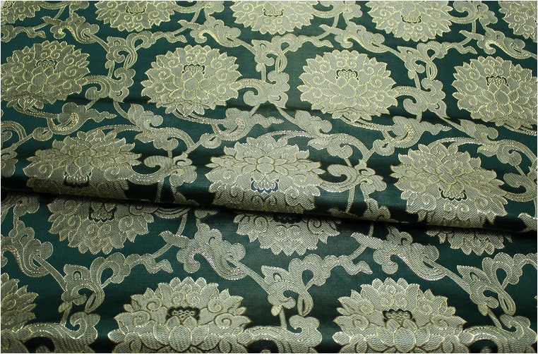 Lotus Flower Silk Brocade Fabric: Retro Chinese Decor (29.5"W)